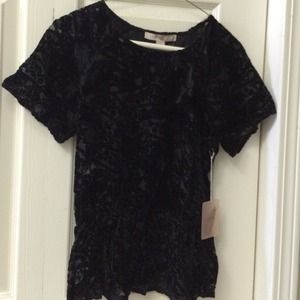 Short sleeve black velvet paisley peplum top