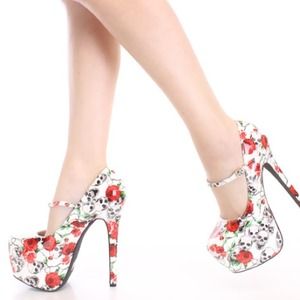 #SOLD White red printed MaryJanes