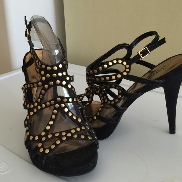 Black Suede Gold Studs