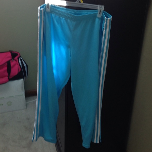 Adidas capris, green pants, red sweater bundle.