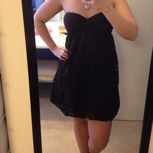 Strapless black lace dress