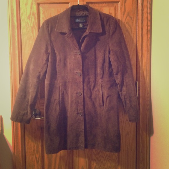 Brown leather long coat