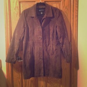 Brown leather long coat