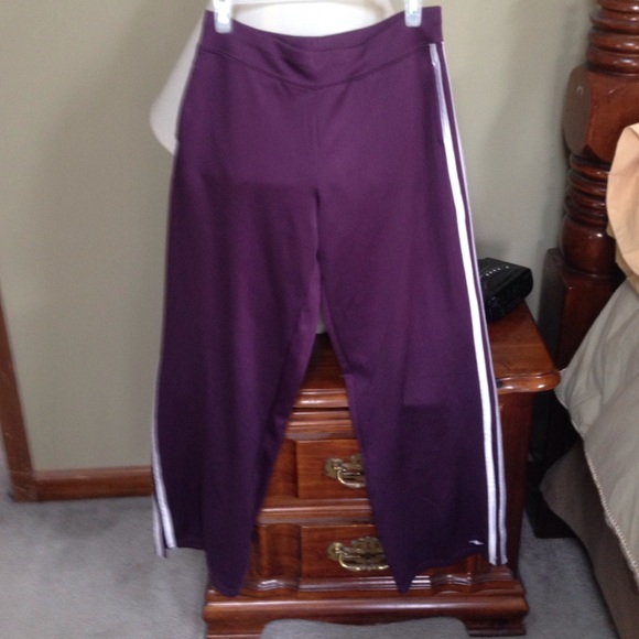 Plum color exercise pants.