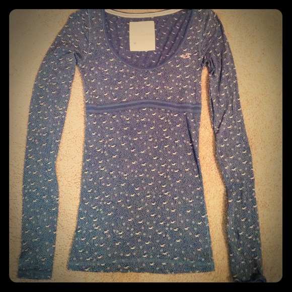 🍃Hollister blue w/ white bird design long sleeve✨