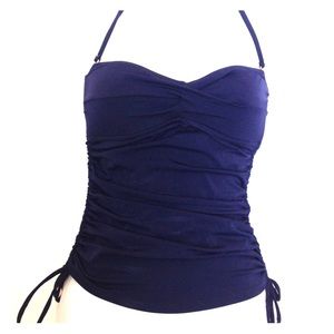 Navy blue tankini swim top.