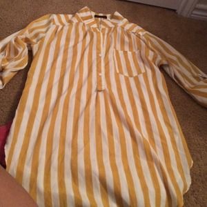 Yellow & white striped shirt dress