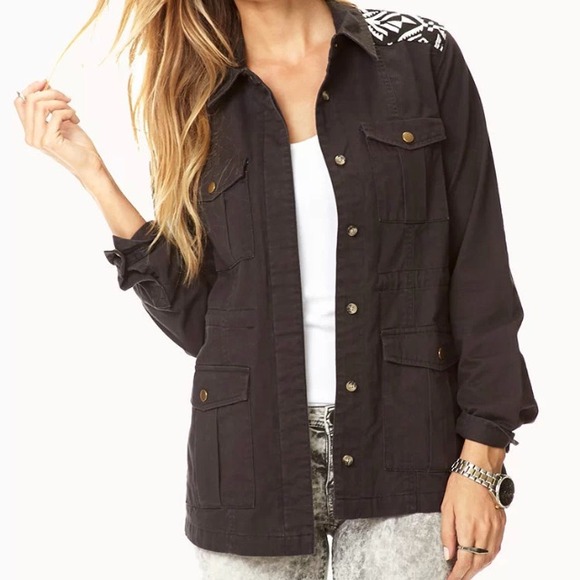 Forever 21 Casual Aztec Print Black Utility Jacket