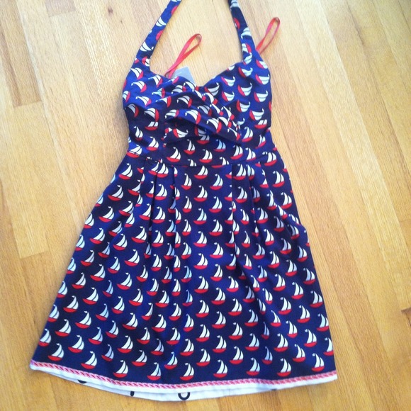 ANTHROPOLOGIE red white & blue halter dress w/tags