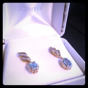 Real aquamarine drop earrings 14k gold plated