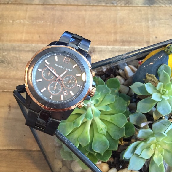 MICHAEL KORS gunmetal and rose gold watch