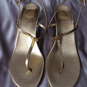 NWT Tory Burch gold kitten heel sandals.