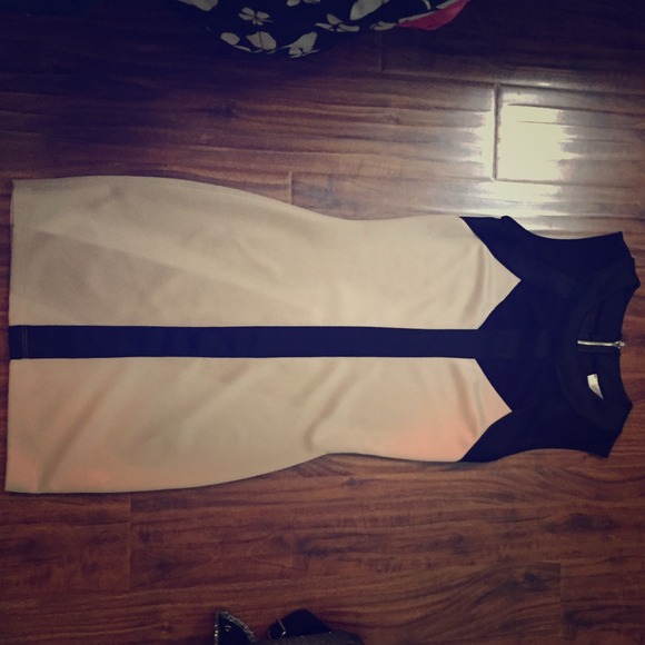 beige and black mesh dress