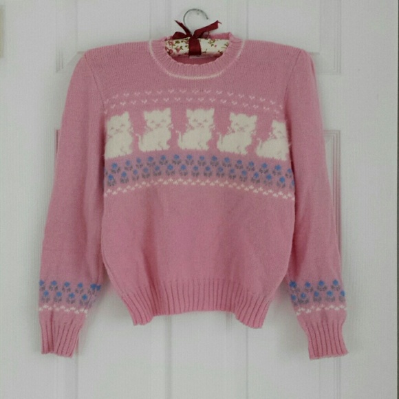 Vintage Cat Pink Sweater😸
