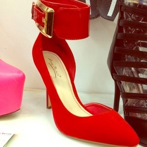 SOLD...Red Heels with Gold Buckle