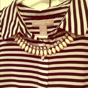 Navy and white striped button down blouse