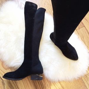Over The Knee Suede Stretch Boots Knotched Heel