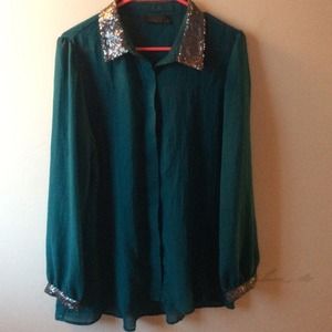 Long sleeve blouse with sequin collar and sleeves
