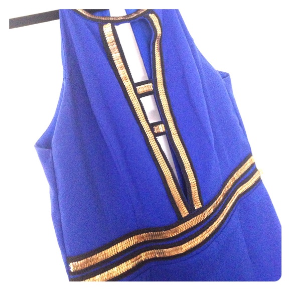 Sexy royal blue cocktail dress with gold detail