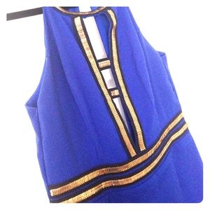 Sexy royal blue cocktail dress with gold detail