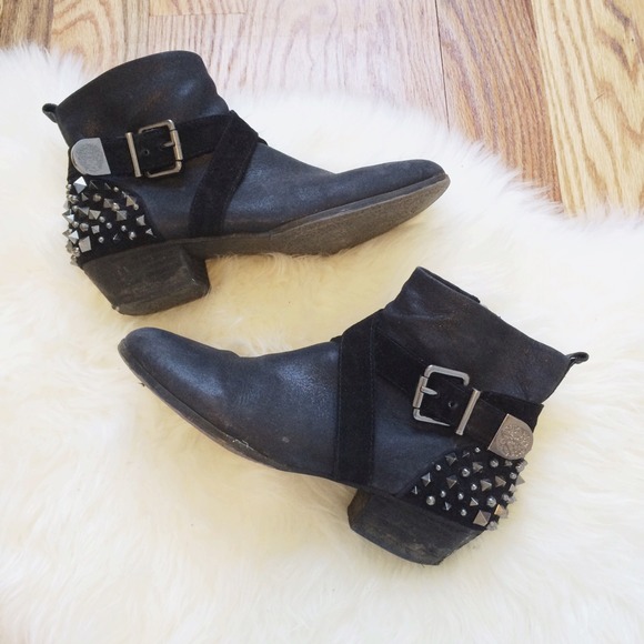 Vince Camuto Spiked Stud Black Ankle Boots Strap