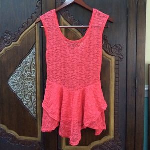 Red Lace Sheer Peplum Top