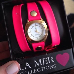 Hot pink watch.