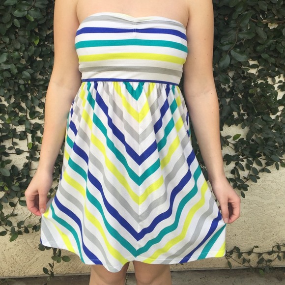 Chevron green white and blue summer dress