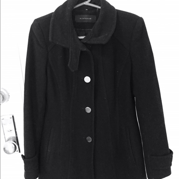 Elie Tahari black wool coat with silver buttons