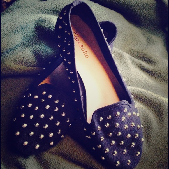 Studded Black Smoking Flats