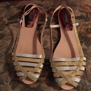 Zara gold and silver flat sandals.