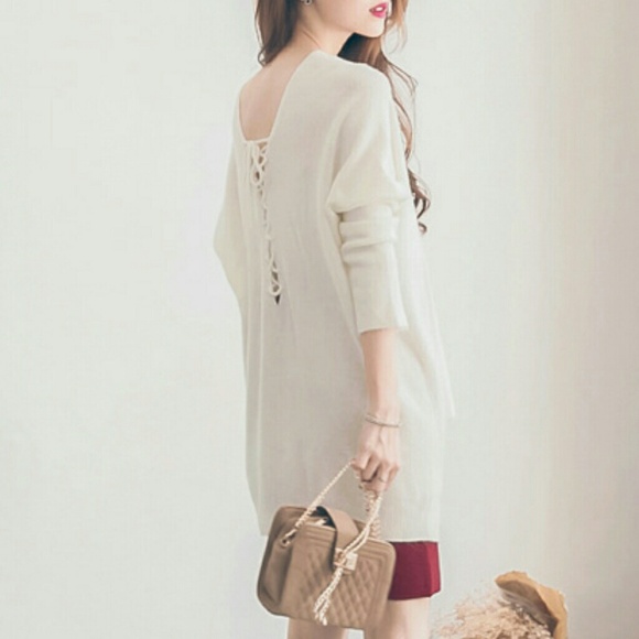 Cross halter V neck high low tunic cotton sweater