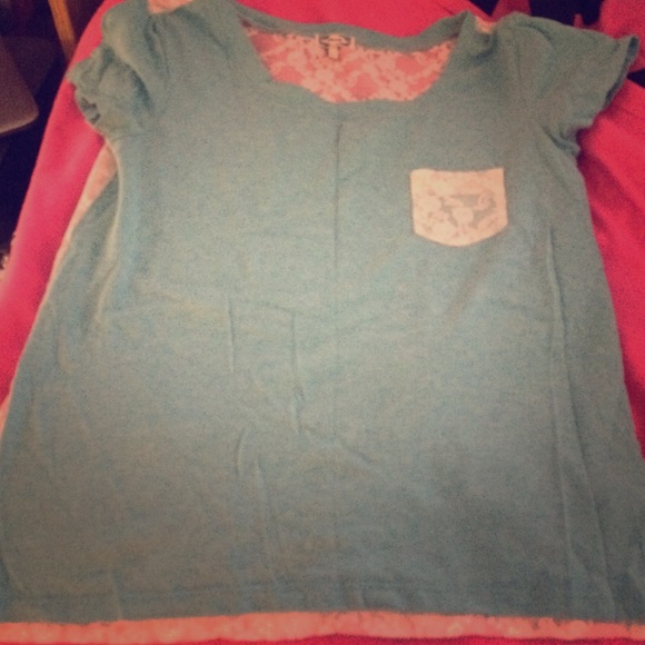 Teal shirt from Pac Sun with lace pocket and back - Picture 1 of 2