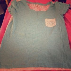 Teal shirt from Pac Sun with lace pocket and back