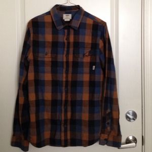 Vans orange blue and black button up