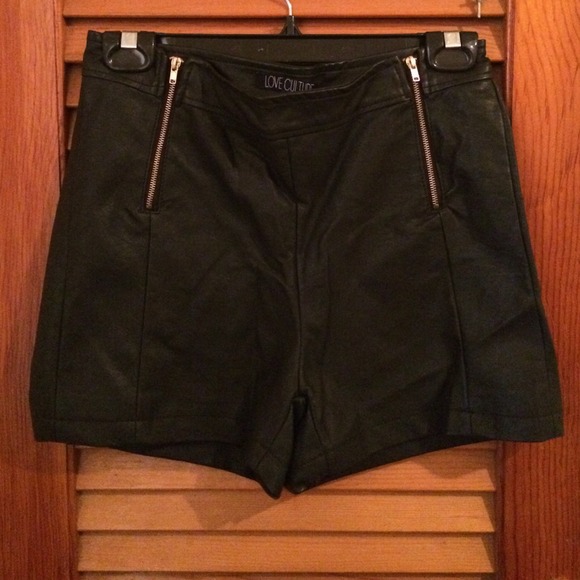 High waisted black leather shorts