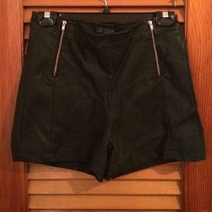 High waisted black leather shorts