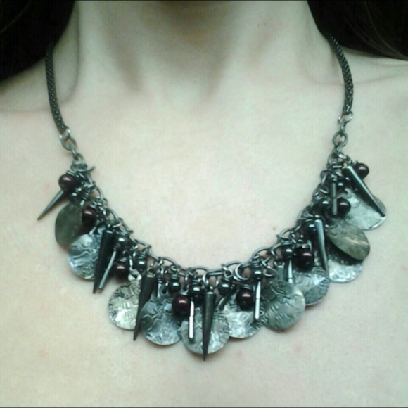 Handcrafted, Gun Metal & Berry Bangle Necklace - Picture 2 of 4