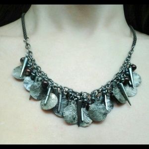 Handcrafted, Gun Metal & Berry Bangle Necklace