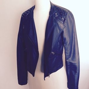 Navy blue studded faux leather jacket