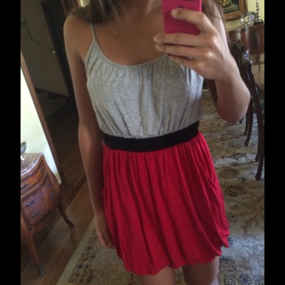 Grey and red dress