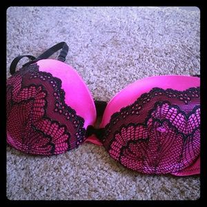Hot Pink+Black Lace Push-Up Bra