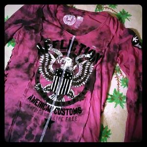 💎AFFLICTION pink and black tyedye shirt!