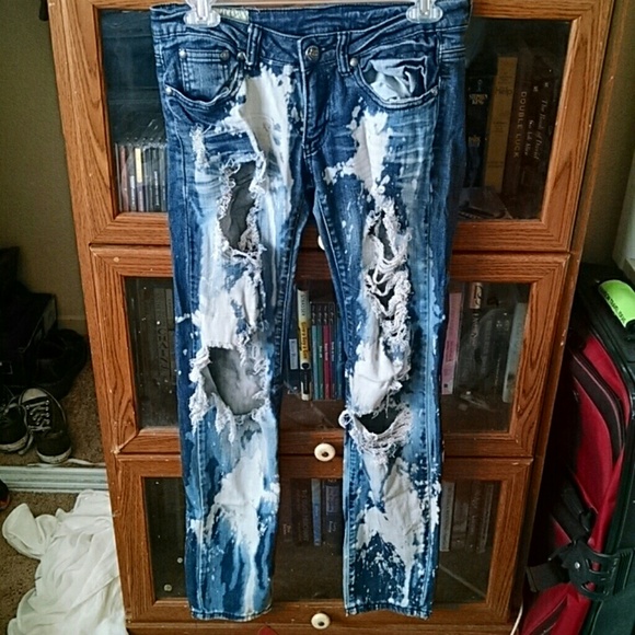 Machine brand acid wash skinny jeans