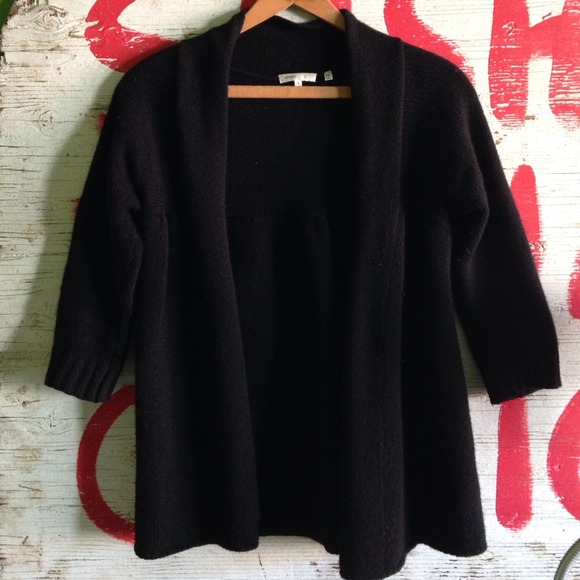 Vince Heavy-Knit Black Cashmere 3/4Sleeve Cardigan