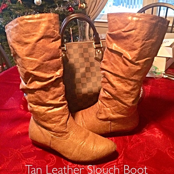 tan leather slouch boots