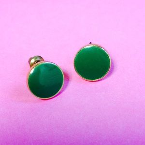 Green and gold circle earrings