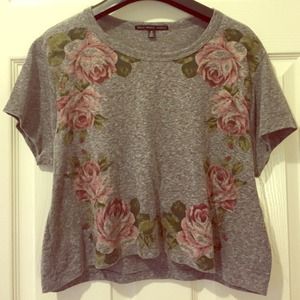 Urban Outfitters Cropped Grey T-Shirt with Roses