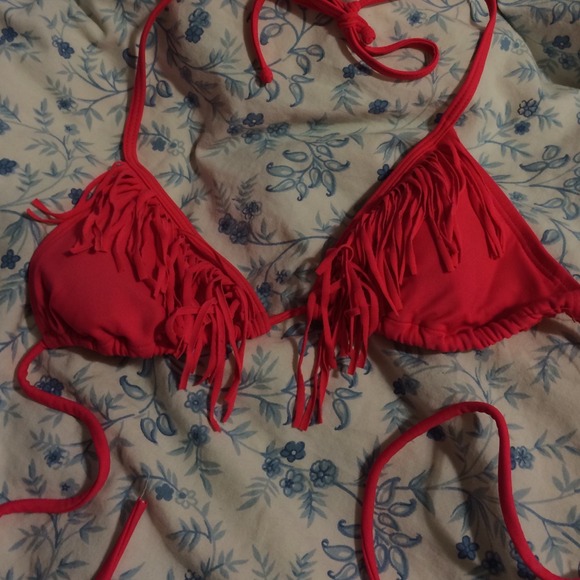 LA HEARTS // Coral Fringe Bikini Top