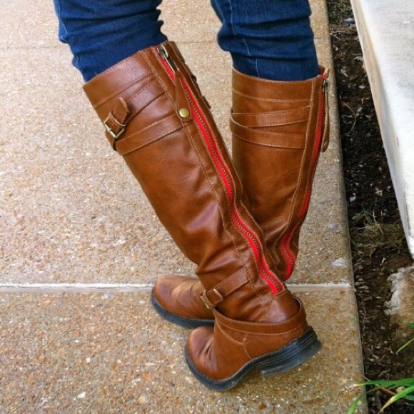 madden girl riding boots red zipper